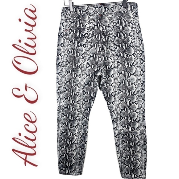 ALICE + OLIVIA Snakeprint Skinny Stretchy High Rise Ankle Jeans, Size 29 - Picture 4 of 9